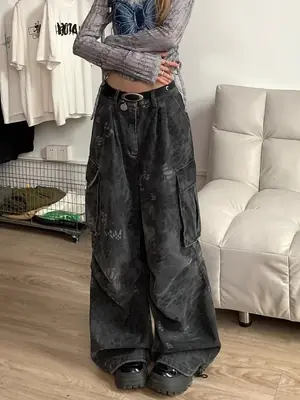 Image de Jeans Baggy Goth Y2K - Style Harajuku & Dark Academia