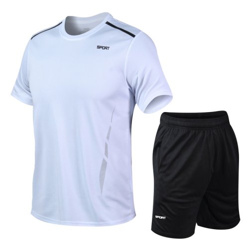 Afbeelding van CHRLCK Sneldrogende hardloopsets voor heren Ademend Wandelen Vissen T-shirt Kort Zacht Elasticiteit Gym Fitnesspakken Buitensporten