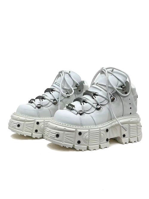 Imagen de Botas de Moto Estilo Punk para Mujer y Hombre, Botines Góticos con Plataforma, Zapatos Rock con Cordones y Detalles Metálicos 2025