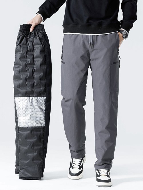 Image of Men's Winter Down Pants with 90% White Duck Down Insulation – Waterproof, Windproof, Warm Puffer Trousers for Outdoor Activities