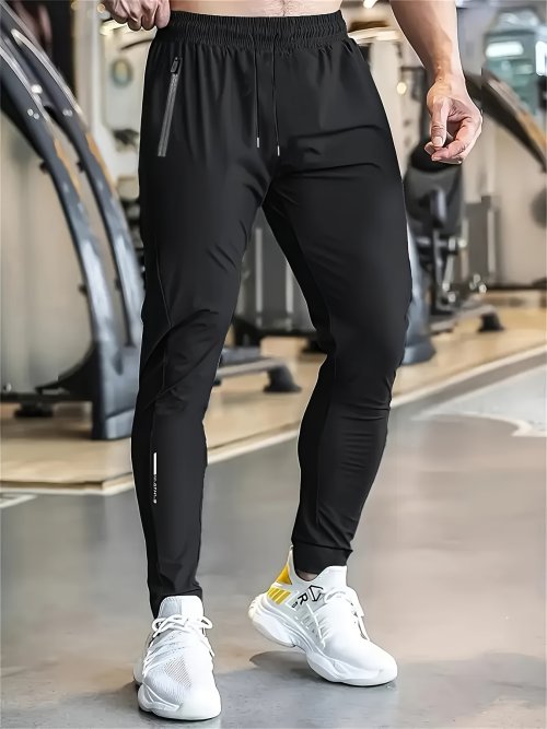 Zdjęcie Męskie spodnie sportowe z wysoką elastycznością, kieszeniami na zamek, lekkie ze sznurkiem – idealne na prezent, dresowe, wędkarskie, vintage, piłkarskie