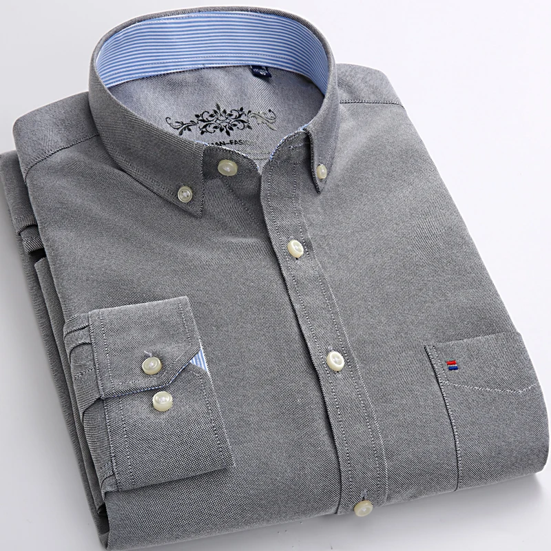 Image of Elegant Men's Slim Fit Long Sleeve Cotton Shirt – Solid Color Formal Top with Single Chest Pocket for Office and Business Wear