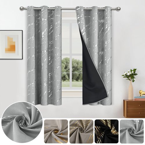 Afbeelding van Luxe Marmeren Gordijnen met Goudfolie - Stijlvolle Verduistering voor je Woonkamer