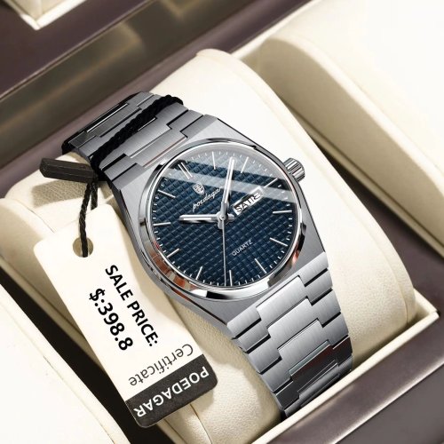 Bild von Poedagar Luxus Business Herren Quarzuhr mit Datum und Wochenanzeige – Edelstahl Armbanduhr, Wasserdicht, Leuchtzifferblatt, Modische Herrenarmbanduhr mit Geschenkbox