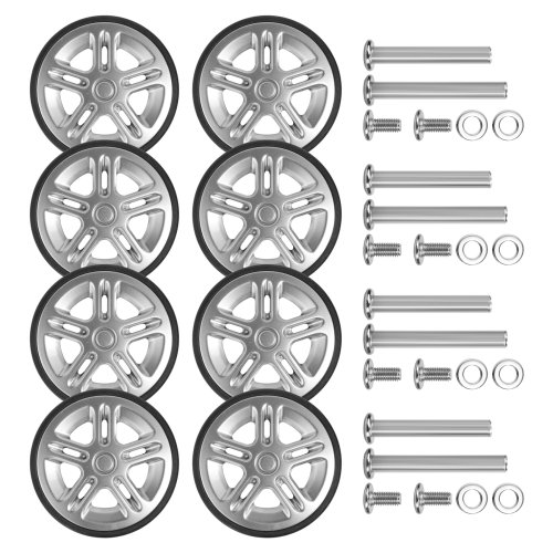 Image of 8-Piece Silver Luggage Wheel Replacement Kit with Screws – Durable 50mm Axle Caster Wheels for Suitcase Repair and Travel Bag Maintenance