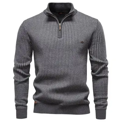 Image de Pull Col Montant Homme - Tricot Rayé Hiver Chaud & Élégant
