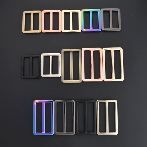 Image of 5-Piece Metal Flat Slide Buckle Set with Dual Adjustable Triglide Keepers for DIY Bag Making and Sewing Projects