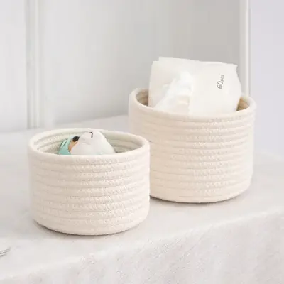 Image de Panier de Rangement Tissé Main en Coton