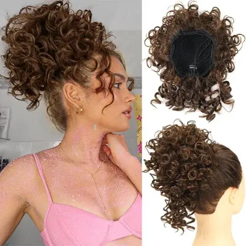 Image de Chignon Synthétique Bouclé - Brun Foncé