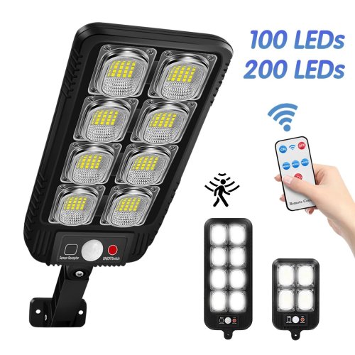 Imagen de Farola Solar Impermeable IP65 con Sensor de Movimiento para Exteriores, Luz de Pared con Control Remoto para Patio y Jardín, 100 o 200 LED