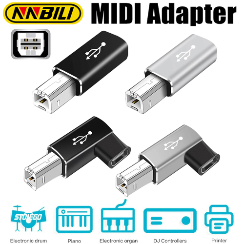 Imagen de Adaptador USB B Macho a USB Tipo C Hembra - Conector para Escáner, Impresora, Teclado y Controlador MIDI