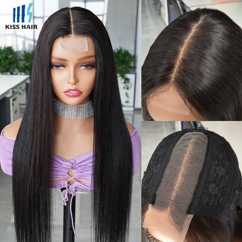 Image of Natural Silky Straight 2x6 Lace Front Wig with Kim Closure – 250 Density Remy Brazilian Human Hair, Deep Middle Part, Full Coverage for Black Women
