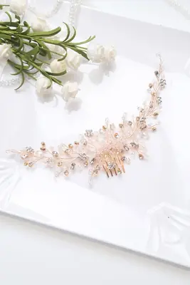 Image de Peigne de Mariée Vintage Rose Or - Accessoire Élégant
