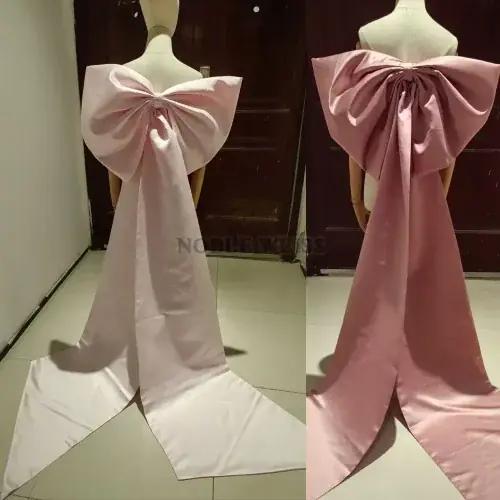 Image de Robe de Mariée Satin avec Nœud Amovible - Traînée Longue