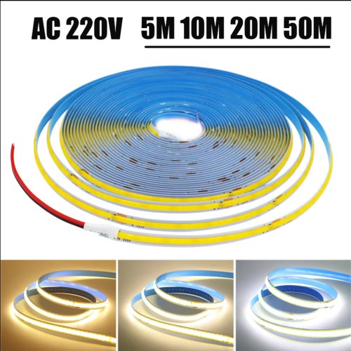 Afbeelding van 5M 10M 20M 50M/Roll COB Strip AC 220V 240Leds/M IP20 3000K 4000K 6000K Driver Ingebouwde Home Decor Flexibele Lint Touw LED Licht