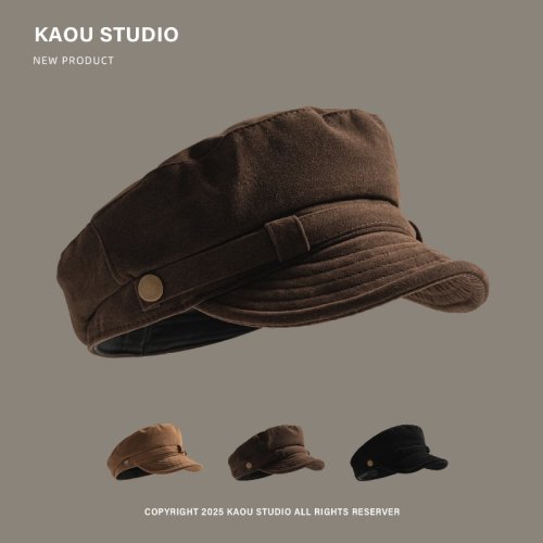 Imagen de Sombrero de Pintor Plano de Gamuza Retro en Color Sólido con Estilo Japonés y Toque Británico Informal para Otoño e Invierno, Ideal para Hombres y Mujeres