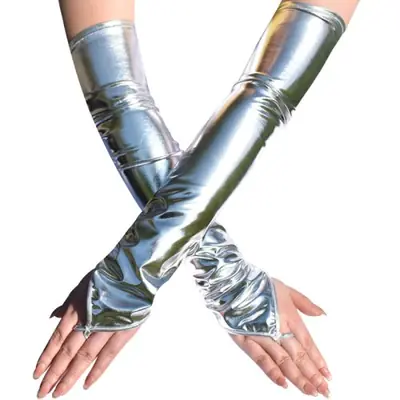 Image de Gants Longs Brillants Noirs - Style Pôle Dance & Cosplay