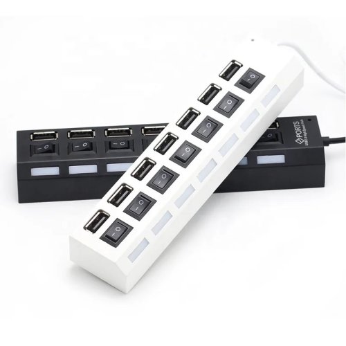 Image of 7-Port USB Hub with Individual On/Off Switches – High-Speed Multi-USB Splitter Adapter for PC, Laptop, MacBook and More