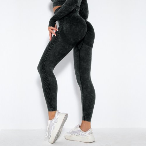 Immagine di Pantaloni da yoga a vita alta senza cuciture Leggings lavati opachi da donna Leggings sportivi da corsa per allenamento in palestra con sollevamento dell'anca sexy ad alta elasticità