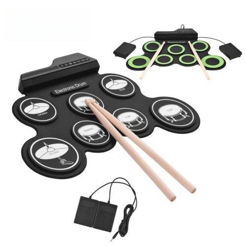 Imagen de Kit de Batería Electrónica Plegable con Almohadilla de Práctica Portátil, Baquetas y Pedal de Sostenido - Rollo de Mano de Silicona USB para Aprender a Tocar el Drum Set