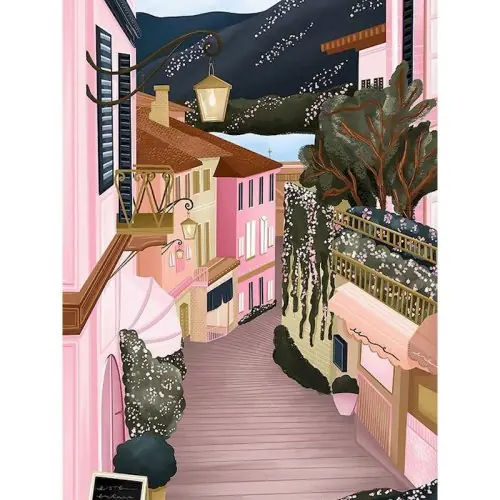 Image de Peinture par Numéros Paysage Rose - Kit Bricolage Facile