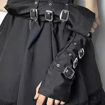 Image de Gants Sans Doigts Punk Lolita - Style Spandex & Bretelles