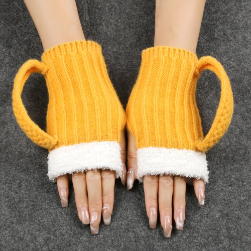 Afbeelding van Bierbekerhandschoenen Winter Herfst Wollen Handschoenen 3D Bierfestival Mannen Vrouwen Innovatief Ontwerp Halve Vinger Warme Zachte Pluche Gebreide Handschoenen