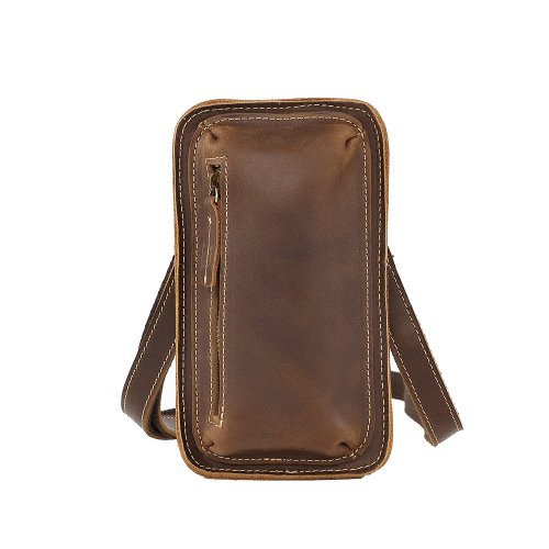 Zdjęcie Elegancka torba męska z prawdziwej skóry bydlęcej w stylu vintage – mini etui na telefon, saszetka biodrowa z pętlą na pasek, modna torebka na ramię