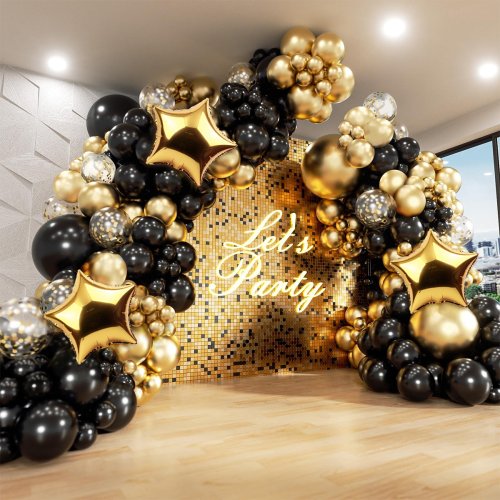 Zdjęcie 134 szt. Czarno-złoty balon girlanda zestaw łukowy lateksowy balon do konfetti dekoracje na przyjęcie urodzinowe rocznica ślubu Baby Shower