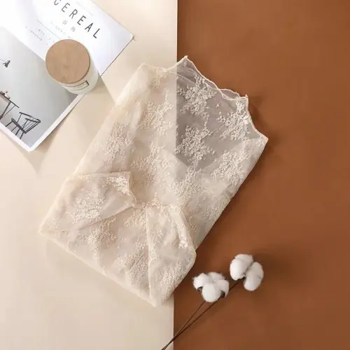 Image de Blouse Transparente Dentelle - T-Shirt Sexy à Manches Longues