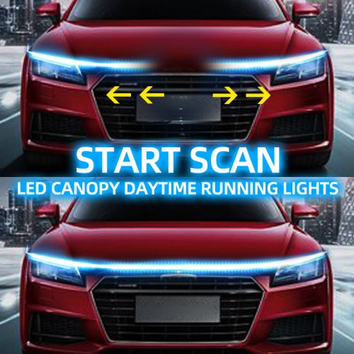 Afbeelding van LED Dagrijverlichting voor Auto - Decoratieve Motorkap Verlichting met Scan Effect, 12V DRL Sfeerlamp voor Vooraanzicht en Stijlvolle Accentverlichting