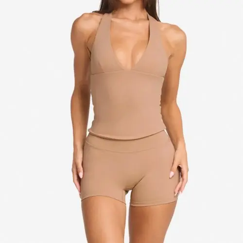 Image de Gilet Yoga Femme Col V Sans Couture - Soutien-Gorge Intégré