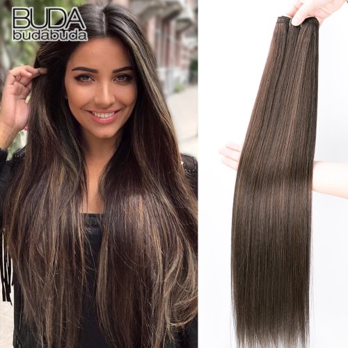 Bild von Natürliche 26-Zoll-Synthetische Gerade Haarverlängerungen – 150g Yaki-Haar Bundles für Frauen mit Langem, Glänzendem Look