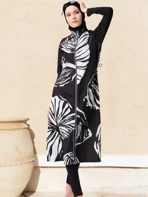 Image de Burkini Modeste pour Femmes - Maillot de Bain Musulman à Manches Longues