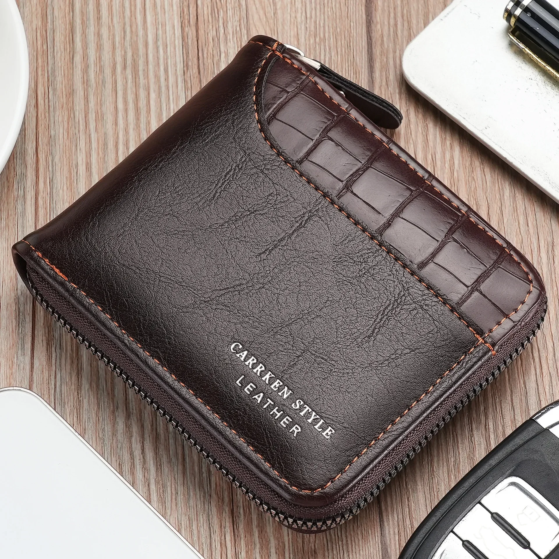 Imagen de Cartera de Cuero para Hombre con Cremallera, Monedero con Bolsillo para Monedas y Protección RFID - Elegante Billetera de Lujo Ideal como Regalo