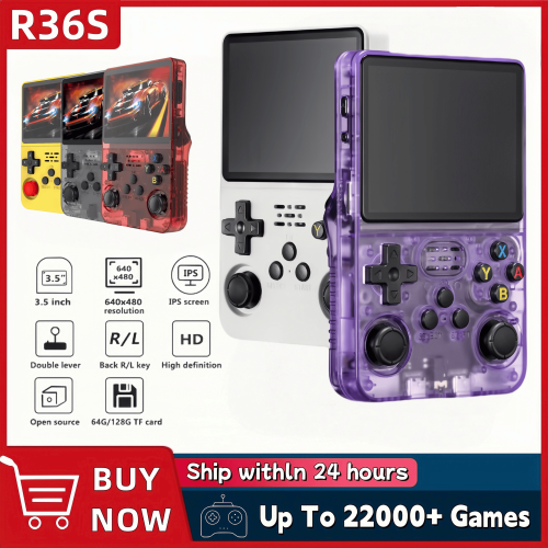 Image of Retro R36S Handheld Gaming Console with 3.5-inch IPS Screen, 128GB Storage, Preloaded Games, Portable Pocket Player Running Linux OS