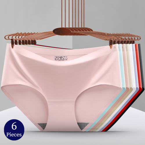 Zdjęcie Zestaw 6 sztuk bezszwowych majtek damskich z jedwabnej satyny – elegancka, oddychająca bielizna w rozmiarach plus size, idealna na co dzień i specjalne okazje