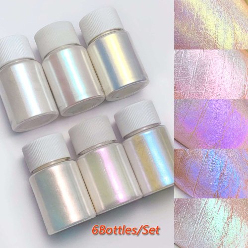 Image of Natural Aurora Mermaid Chrome Nail Powder Set – White Pearl & Iridescent Mica for Chameleon Glitter Unicorn Nail Art