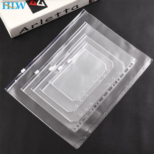 Image of 4-Piece Clear PVC Binder Pockets with Zipper – A7, A6, A5, B5, A4 Sizes for 6-Ring Notebook Organizers, File Storage, and Report Filing