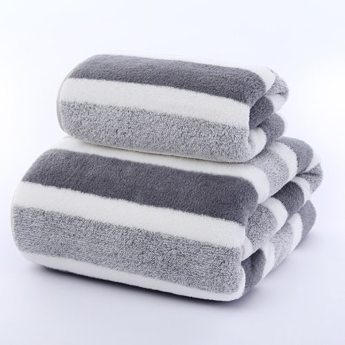 Immagine di Set di Asciugamani in Cotone Naturale a Righe con Asciugatura Rapida – Morbidezza e Assorbenza per un'Esperienza di Bagno Ecologica e Rilassante