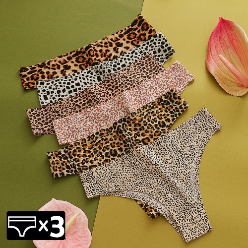 Image of 3-Pack Sexy Leopard Print Thongs for Women – Seamless Ice Silk Underwear Set, Comfortable & Stylish Panties 2024