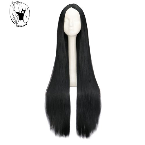 Image de Perruque Noire Longue 100 cm - Synthétique Lisse & Résistante à la Chaleur