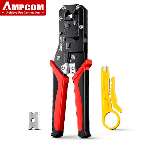Afbeelding van Professionele RJ45 Krimptang voor Ethernet, LAN en Netwerk Kabels – Inclusief Stripper en Cutter voor 8P RJ45, 6P RJ12 en RJ11 Modulaire Connectoren