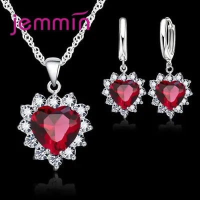 Image de Bijoux de Mariage en Argent Sterling 925 - Ensemble Cœur