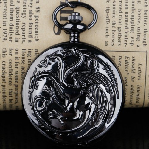 Image of Vintage-Style Red Dial Quartz Pocket Watch Necklace Pendant – Game-Themed Timepiece for Men and Women