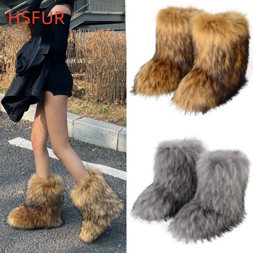 Image of Luxury Women's Winter Faux Fur Boots – Plush Warm Snow Boots with Fluffy Interior for Ultimate Comfort and Style