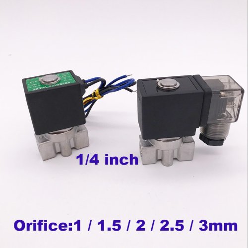 Zdjęcie GOGO 0-50/25/15/10/7bar 2-drogowy zawór elektromagnetyczny SS304 G1/4 "12V DC otwór 1mm/1.5mm/2mm/2.5mm/3mm skrzydło normalnie zamknięty zawór