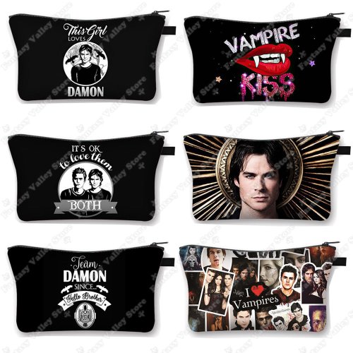Image of The Vampire Diaries Damon Salvatore Cosmetic Case – Cute Harajuku-Style Makeup Bag with Zipper Closure for Women, Lipstick Storage & Travel Toiletry Pouch