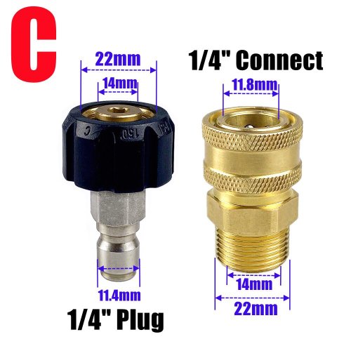 Imagen de Kit de adaptador para lavadora a presión, 2 uds., M22, 14mm/15mm, giratorio hembra a conexión rápida...