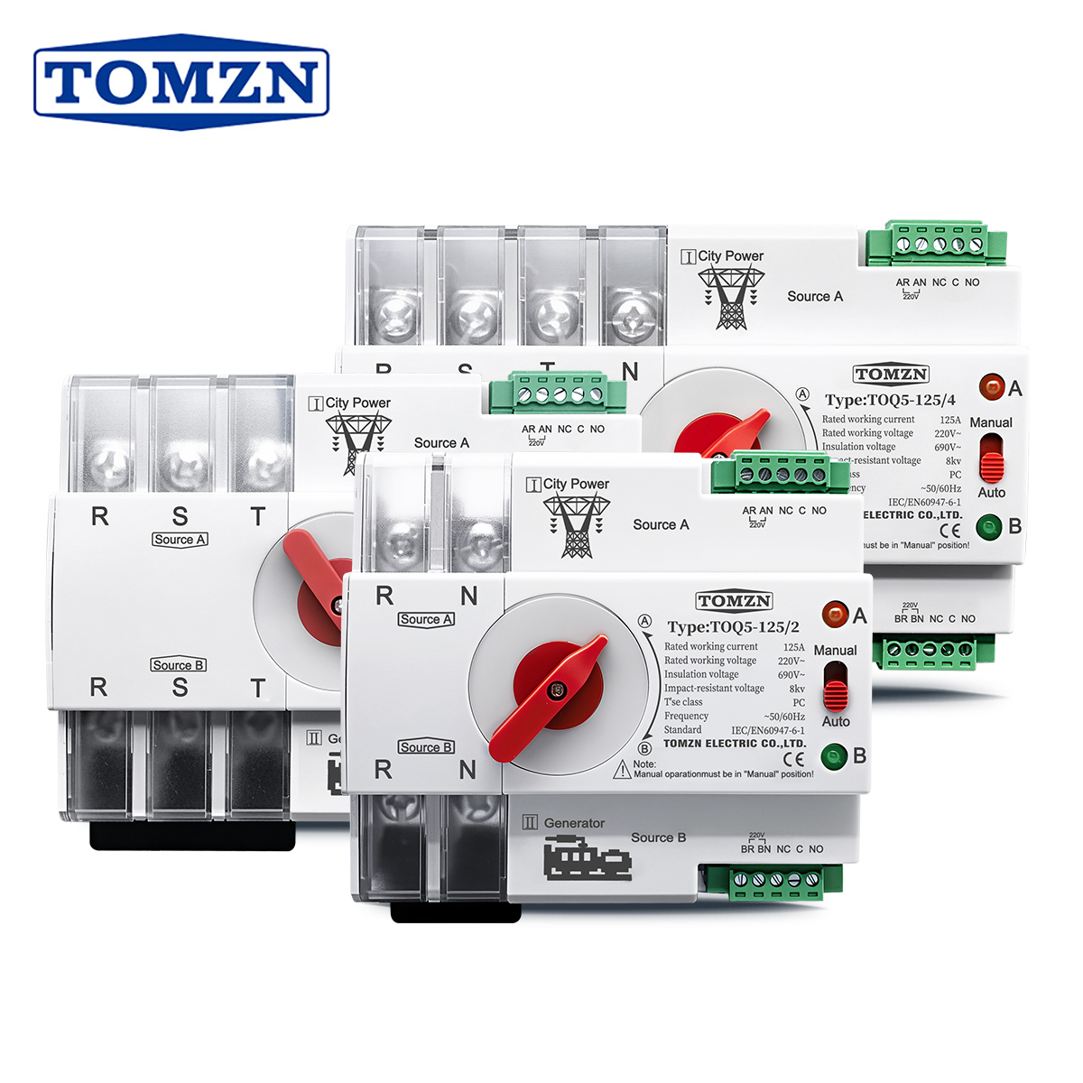Imagen de Interruptor de Transferencia Automática de Doble Potencia TOMZN para Riel DIN, 2P 3P 4P, Interruptor...